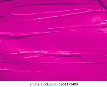 Pink Lipstick Smudged Background. Lipstick Or Other Makeup Product Swatch. Acrylic Paint Smeared Texture. Pink Gouache Brush Painted Wallpaper. Can Be Used As An Advertisement Banner, Text Background.