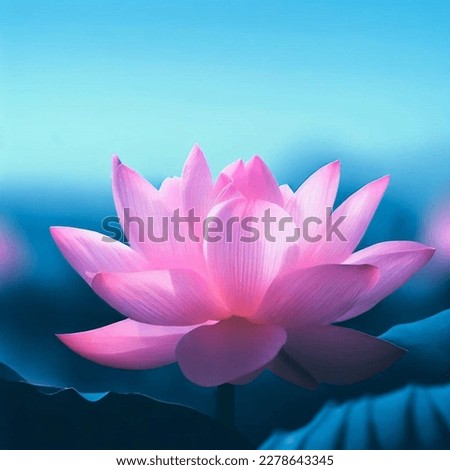 Pink lotus flowers bloom in the middle of the lake with a blurry background