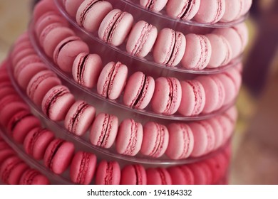 Pink Macaroons On Rounded Plate