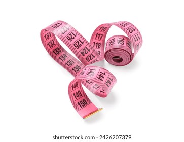 Pink measuring tape on white background