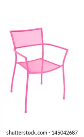 A Pink Metal Chair On A White Background