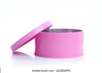 Pink Metal Round Open Box On White