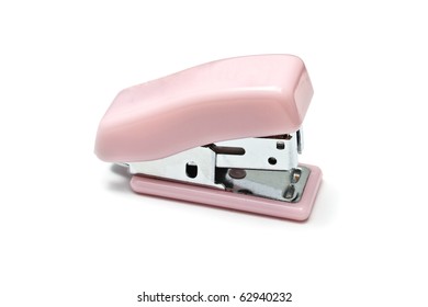 Pink Mini Stapler Isolated On White Background