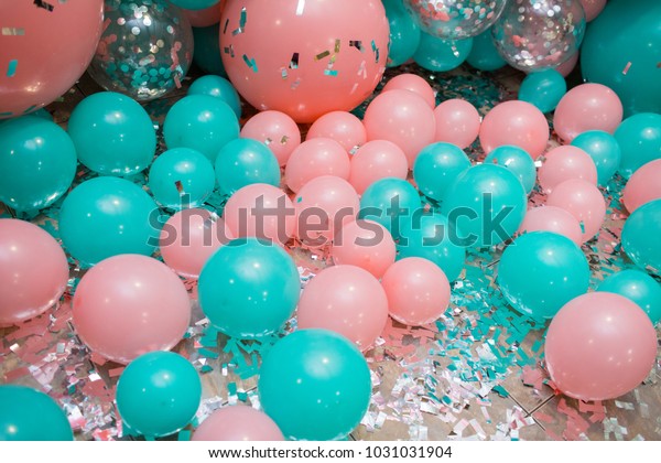 Pink Mint Balloons Photo Wall Birthday Stock Photo Edit Now