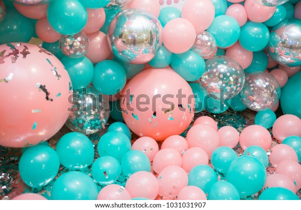 Pink Mint Balloons Photo Wall Birthday Royalty Free Stock Image