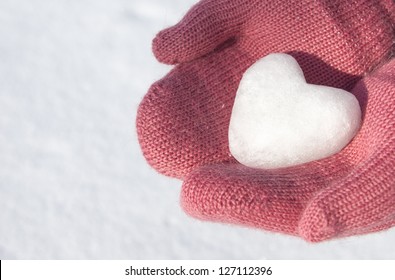 Pink Mittens With Snow Heart