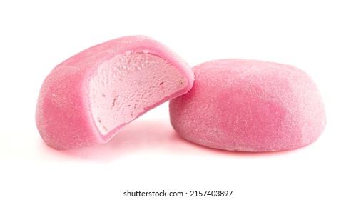 A Pink Mochi Ice Cream Isolated on a White Background - Shutterstock ID 2157403897