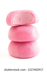 A Pink Mochi Ice Cream Isolated on a White Background - Shutterstock ID 2157403917