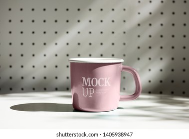 Pink Mug Mockup On A Table