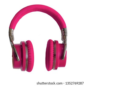 Pink Music Headphones Isolated White Background No People