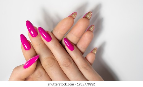 Pink Nails Manicure With Glitter