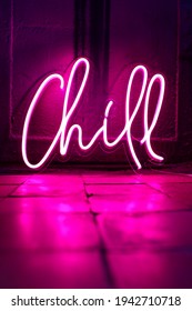 Pink neon sign chill. Trendy style. Neon sign. Custom neon. Home decor.