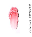 Pink Nourishing lip balm texture, texture stroke isolated on white background. Cosmetic product swatch