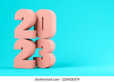 Pink numbers 2023 on a blue background 3D illustration