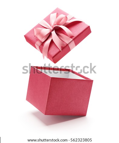 Pink open gift box isolated on white background 