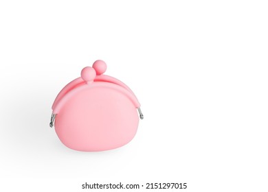 Pink open purse isolated on white background close up