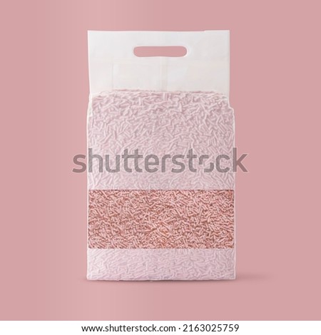pink packaging template of white cat litter tofu sand on the pink background