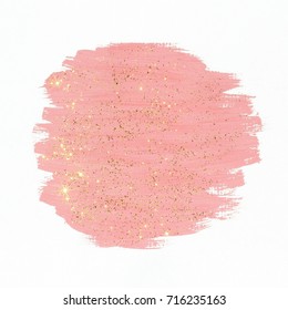  Pink paint with gold glitter on white background. Abstract gouache brush  strokes texture. - Shutterstock ID 716235163