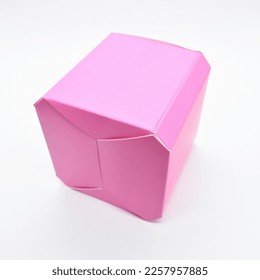 pink paper box on white background, package for design - Shutterstock ID 2257957885