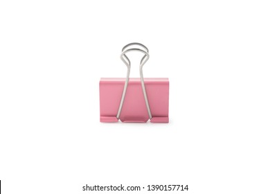 Pink paper clip isolated on white background with clipping mask.