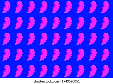 Pink Pasta Located On A Blue Background, Italian Dish, Top View, Gluten Free Product, Spiral Paste, Creative Background, Complex Carbohydrates.