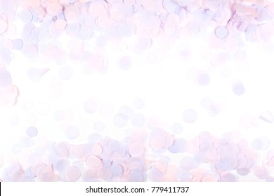 Pink Pastel Confetti On White Background. Festive Backdrop For Your Design.