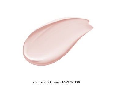 Pink Peach Cosmetic Cream, Color Correcting Concealer, Makeup Primer Swatch Sample Isolated On White Background. Beauty Creme Smear,  Lotion, Moisturizer Smudge Swipe Closeup. Skincare Product  Creamy