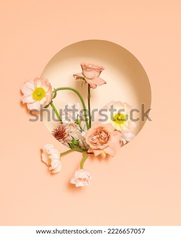 Pink and peach flowers on a minimal peach background