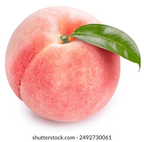 Pink Peach isolated on white background, Fresh Peach on White Background With clipping path.