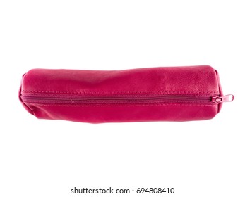 Pink Pencil Case On White Background