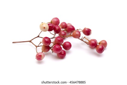 Pink Peppercorn Clusters Isolated On White Background