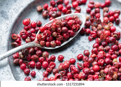 Pink Peppercorn On A Silver Spoon