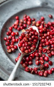 Pink Peppercorn On A Silver Spoon