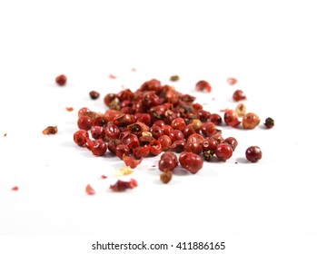 Pink Peppercorns From The Schinus Molle (Peruvian Pepper Tree) - Isolated
