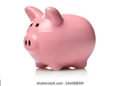 Pink piggy bank, isolated on white background