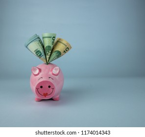 pink piggy bank with money - Shutterstock ID 1174014343