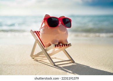 Pink Piggy Bank Object On Vacation At Beach - Powered by Shutterstock