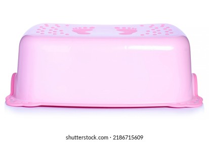 Pink Plastic Baby Step Stool On White Background Isolation