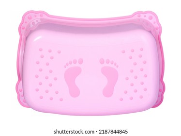 Pink Plastic Baby Step Stool On White Background Isolation