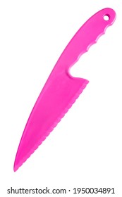 Pink Plastic Cake Knife Isolated On White Background