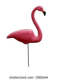 Pink Plastic Flamingo Isolated On White Background