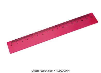 Pink Plastic Ruler On White Background