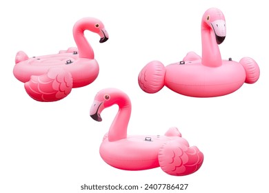 Pink pool plastic inflatable flamingo isolated on white background - Powered by Shutterstock