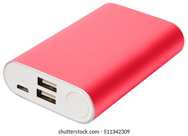 Pink Portable Charger Device For Tablet Isolated On White Background