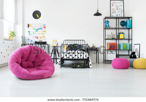 Pink Pouf Toys Scandi Kids Room Interiors Stock Image