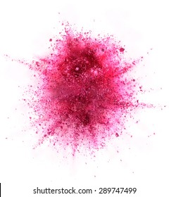 pink powder explosion isolated on white background
