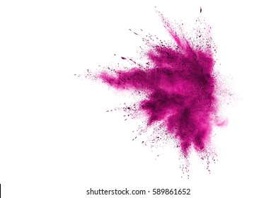 Взрыв розового порошка на белом фоне. Краска Холи.