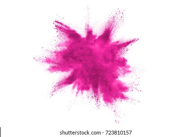 Pink powder explosion on white background. Halloween background.