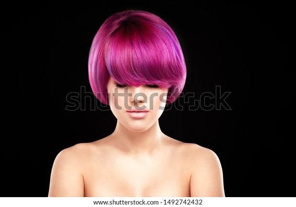 Pink Purple Colored Hair Model Portrait Stock Photo Edit Now