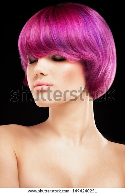 Pink Purple Colored Hair Model Portrait Stock Photo Edit Now